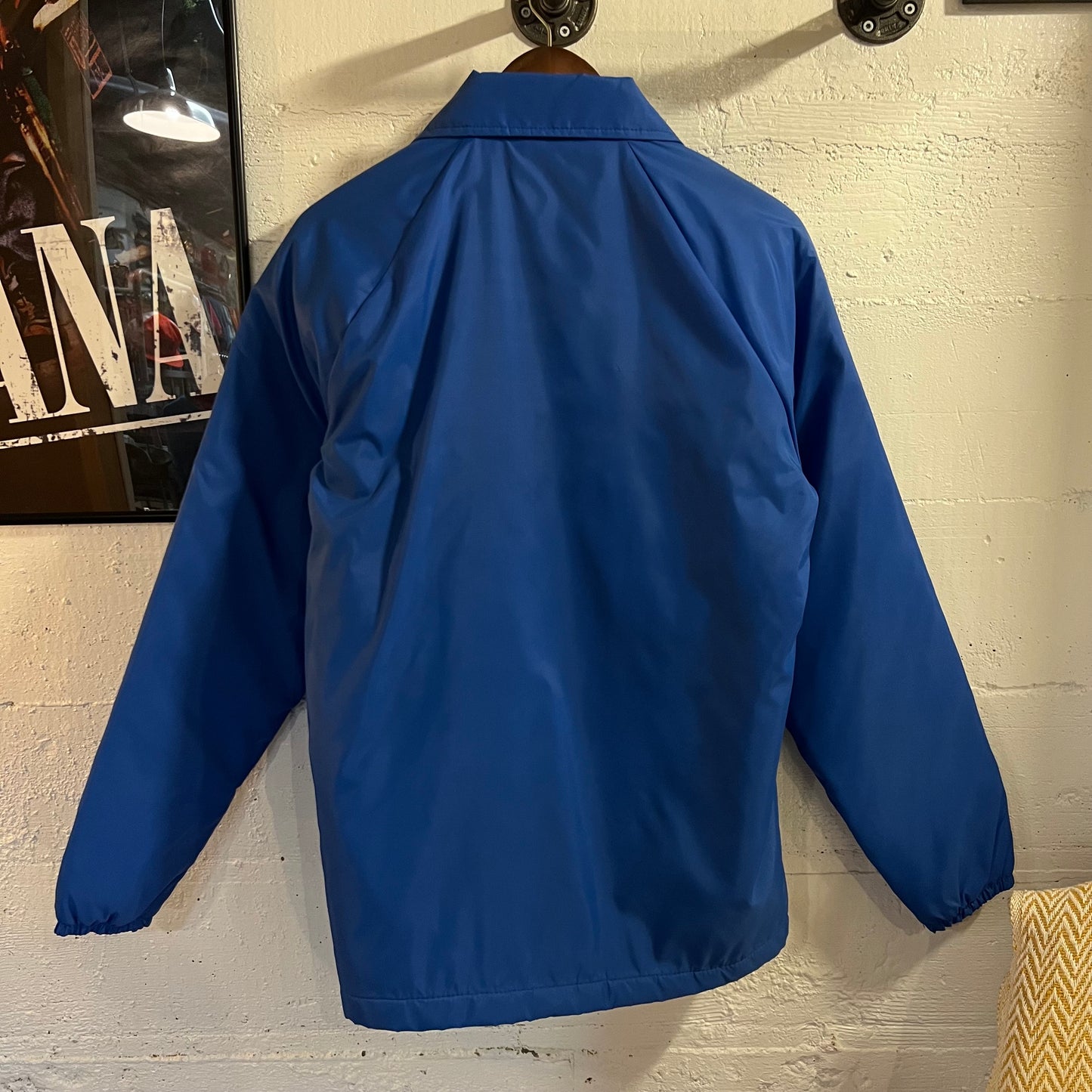 Vintage 80's Fleece Lined Quilted Nylon Coaches Jacket - Size Large - Blue - Made In USA