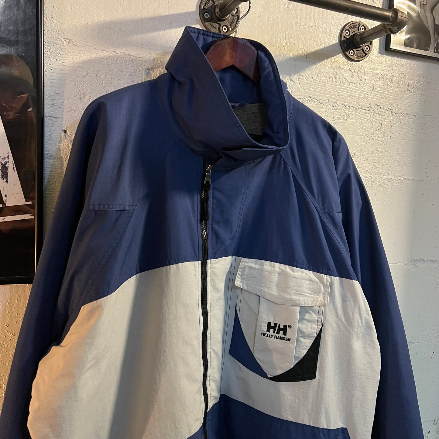 Vintage 90's Helly Hansen Advance Fleece Lined Full Zip Rain Jacket - Size XXL - Blue/White/Black
