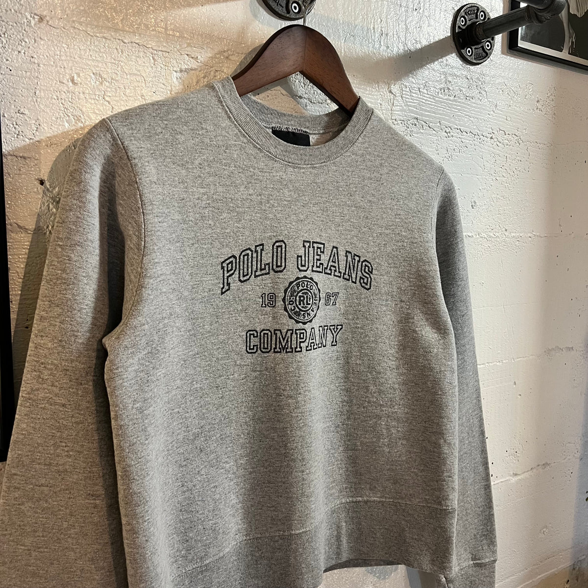 Vintage 90’s Ralph Lauren Polo Jeans Co. Crewneck Sweatshirt - Size Youth Small - Made In USA - Heather Grey/Black