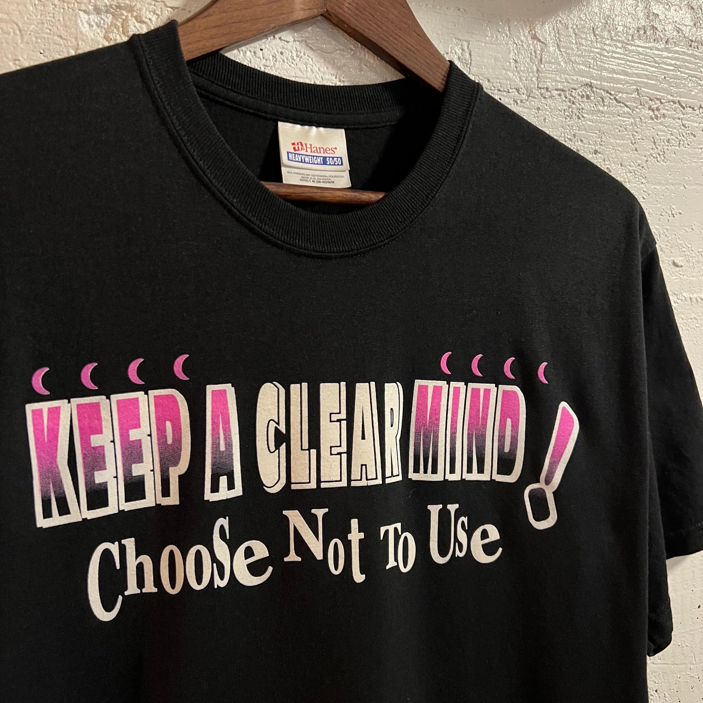 Vintage 90’s ‘Keep A Clear Mind’ Graphic T-Shirt - Size Medium - Black/Pink/White