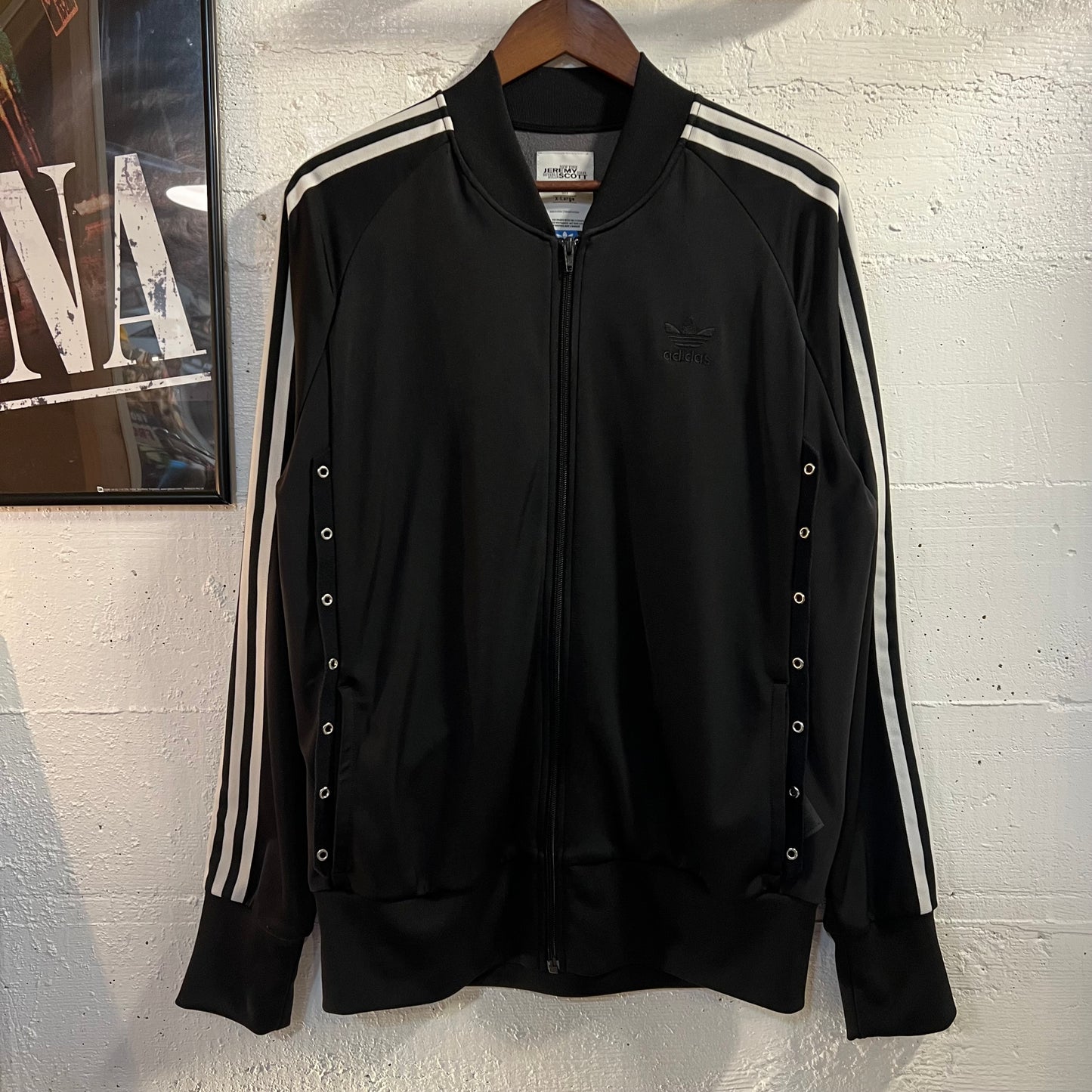 Vintage 2008 Adidas x Jeremy Scott Side Lace Trefoil Track Jacket - Size XL - Black/Black/White