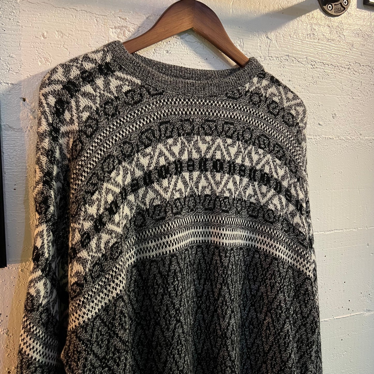 Vintage 80’s Jantzen Norwegian Knitted Sweater - Size XL - Made In USA - Grey/Black/White