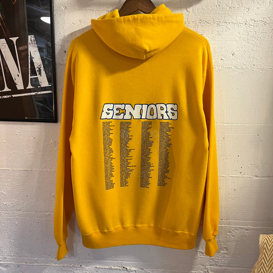 Vintage 1991 Stallion High School Seniors Hoodie Sweatshirt - Size XL - Made In USA - Yellow/White/Blue