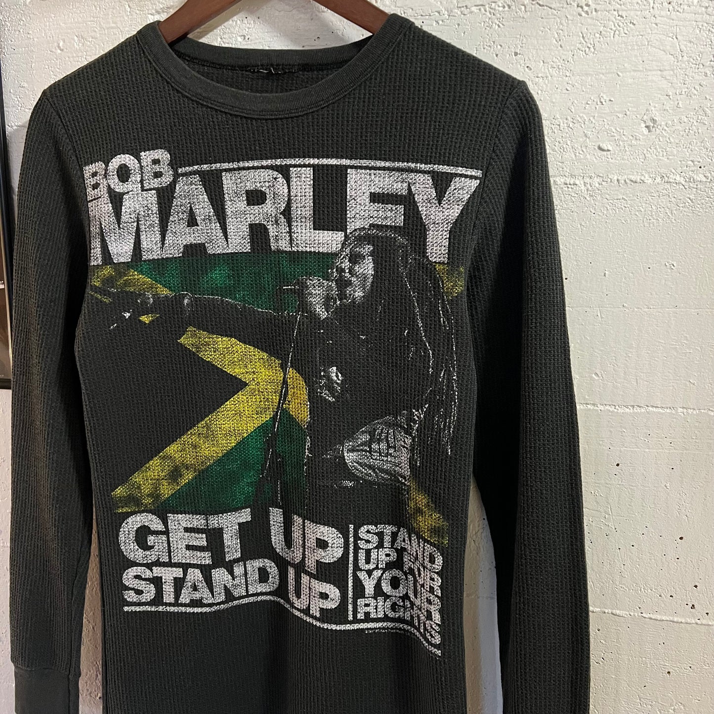 Vintage 90’s Bob Marley ‘Get Up Stand Up’ Long Sleeve Thermal T-Shirt - Size Large - Black/Multi