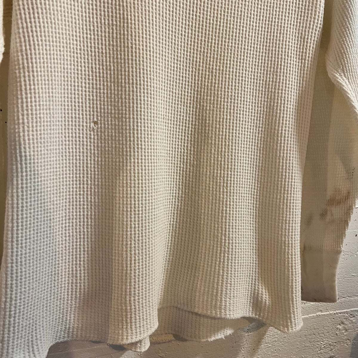 Vintage 60’s/70’s Distressed Kmart Waffle Knit Long Sleeve Shirt - Size Medium - Made In USA - White