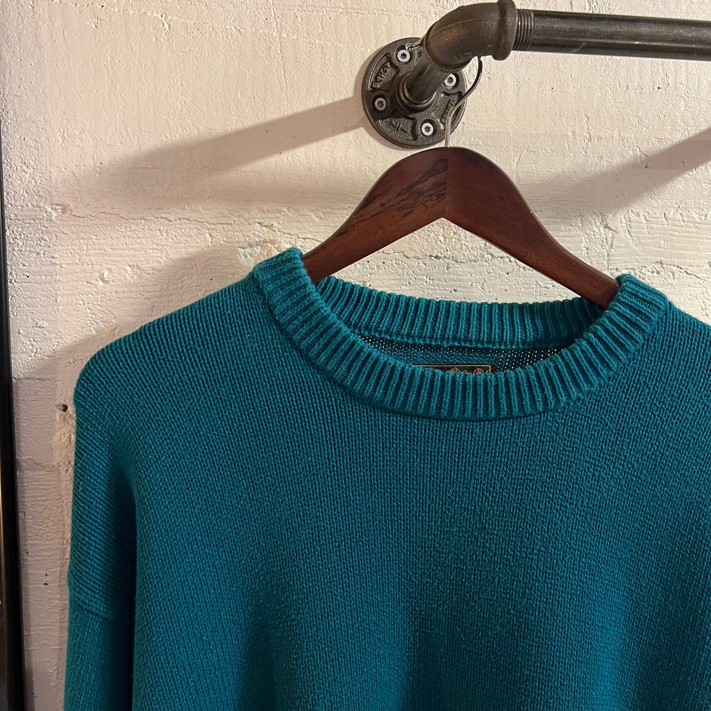 Vintage 90's Eddie Bauer Knit Cotton Crewneck Sweater - Size Large - 100% Cotton - Teal