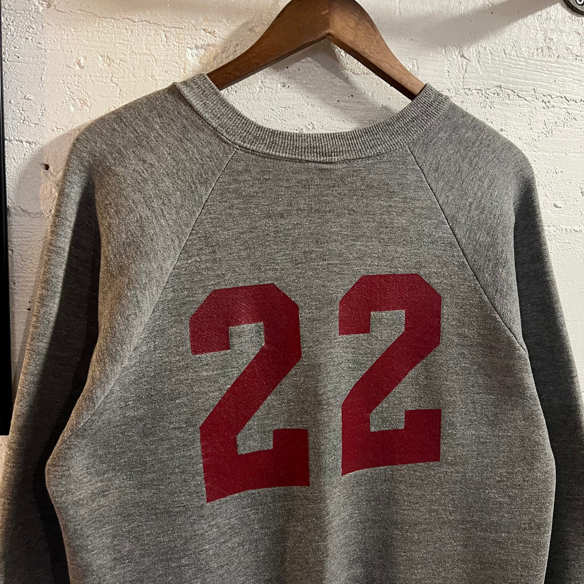 Vintage 80’s Dickies Aggies #22 Raglan Sleeve Crewneck Sweatshirt - Size Large - Made In USA - Grey/White/Red