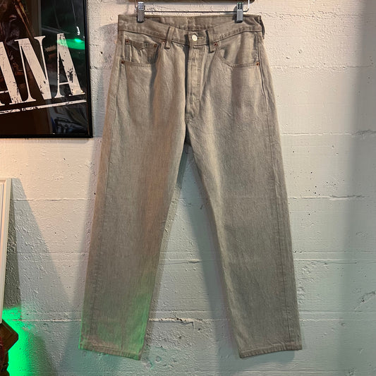 2011 Levi's 501 Button Fly Silver Denim Jeans - Size 32" x 30" - Silver/Gray