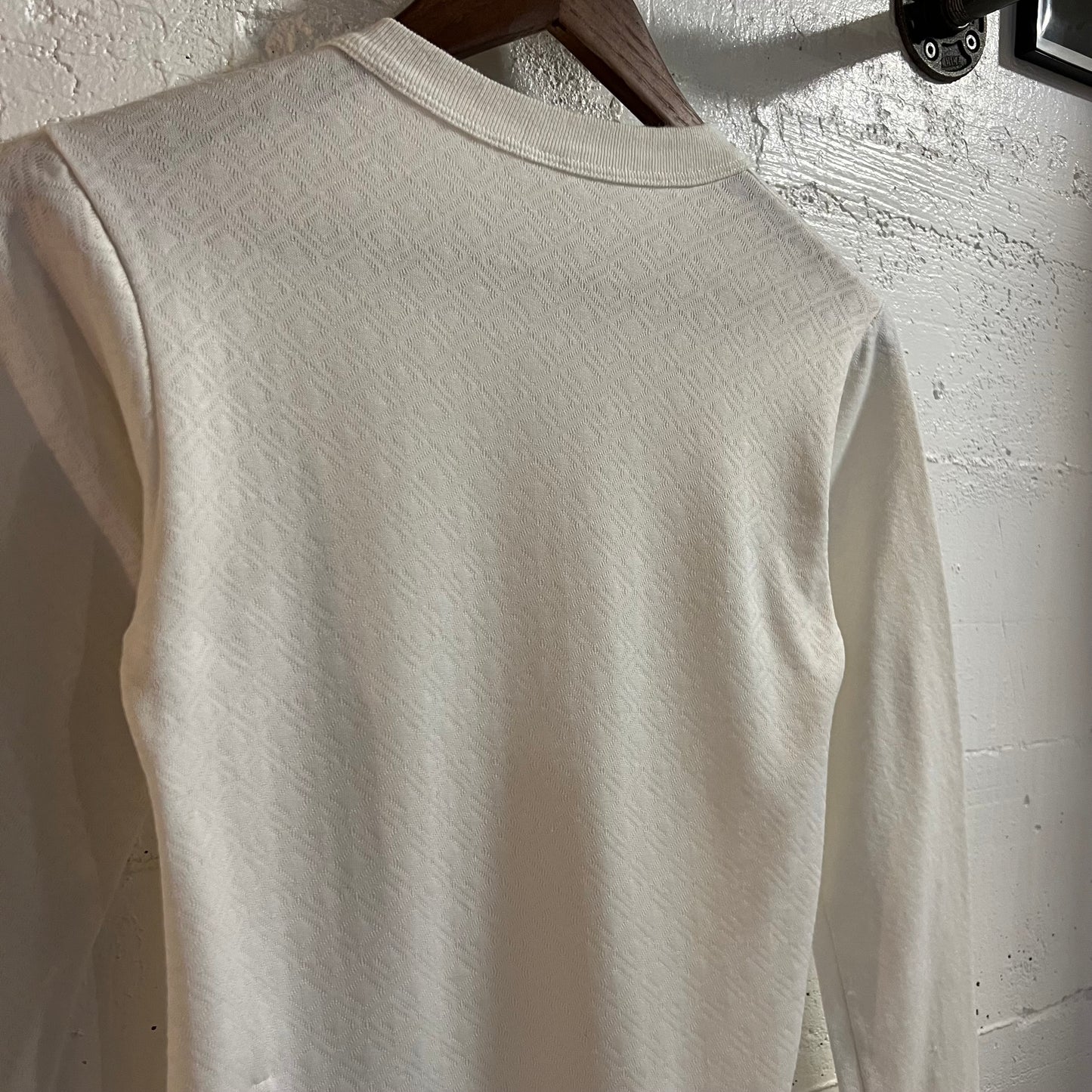 Vintage 1970’s Lollipop Diamond Raschel Knit Long Sleeve Thermal Shirt - Size Medium - Made In USA - White