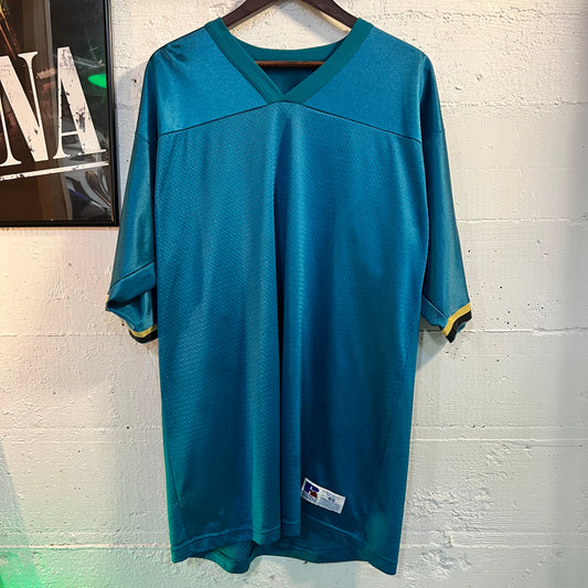 Vintage Russell Athletic Jacksonville Jaguars Blank Mesh Football Jersey - Size 2XL - Made In USA - Teal/Black/Gold