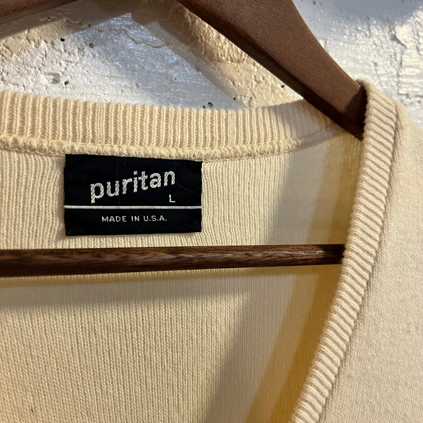 Vintage Puritan Acrylic V-Neck Sweater Vest - Size Large - Made In USA - Cream