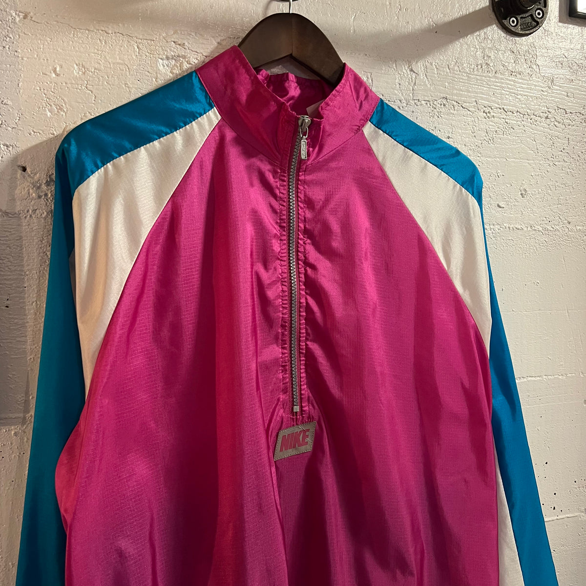 Vintage 90's Nike Cycling Half Zip Windbreaker Jacket - Size Large - Turquoise/Fuschia