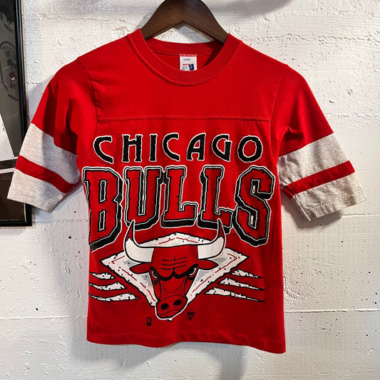 Vintage 90's Chicago Bulls Single Stitch Baby Jersey Tee - Size Youth Large - Made In USA - Red/Gray