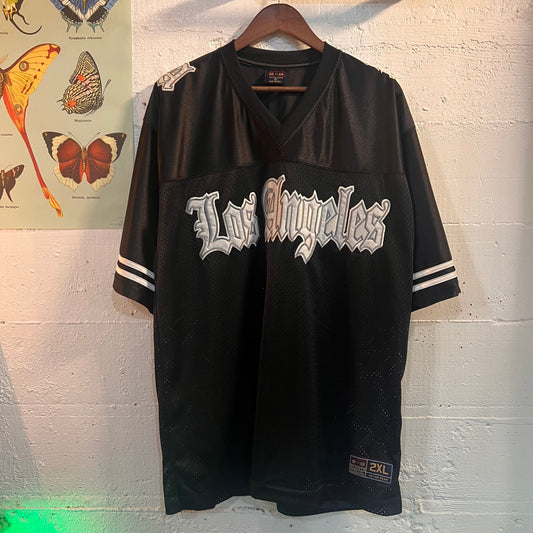 Vintage Y2K Embroidered Los Angeles Mesh Football Jersey - Size 2XL - Black/White/Silver