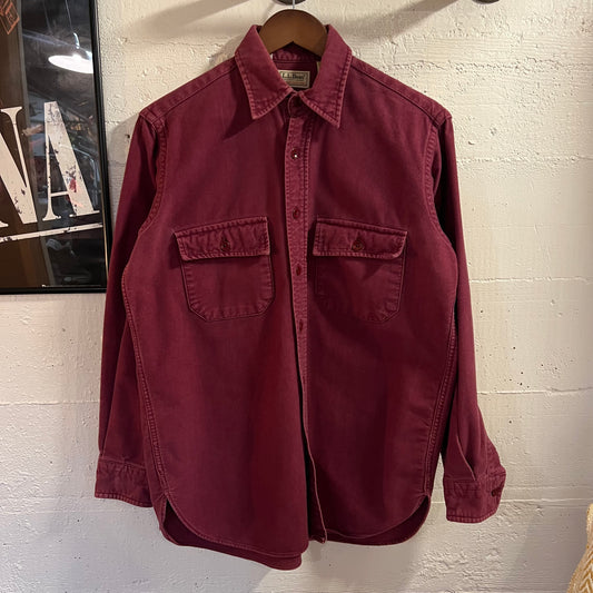 Vintage 90's L.L. Bean Cotton Chamois Cloth Button Up Flannel Shirt - Size 15 (Medium) - Made In USA - Bordeaux