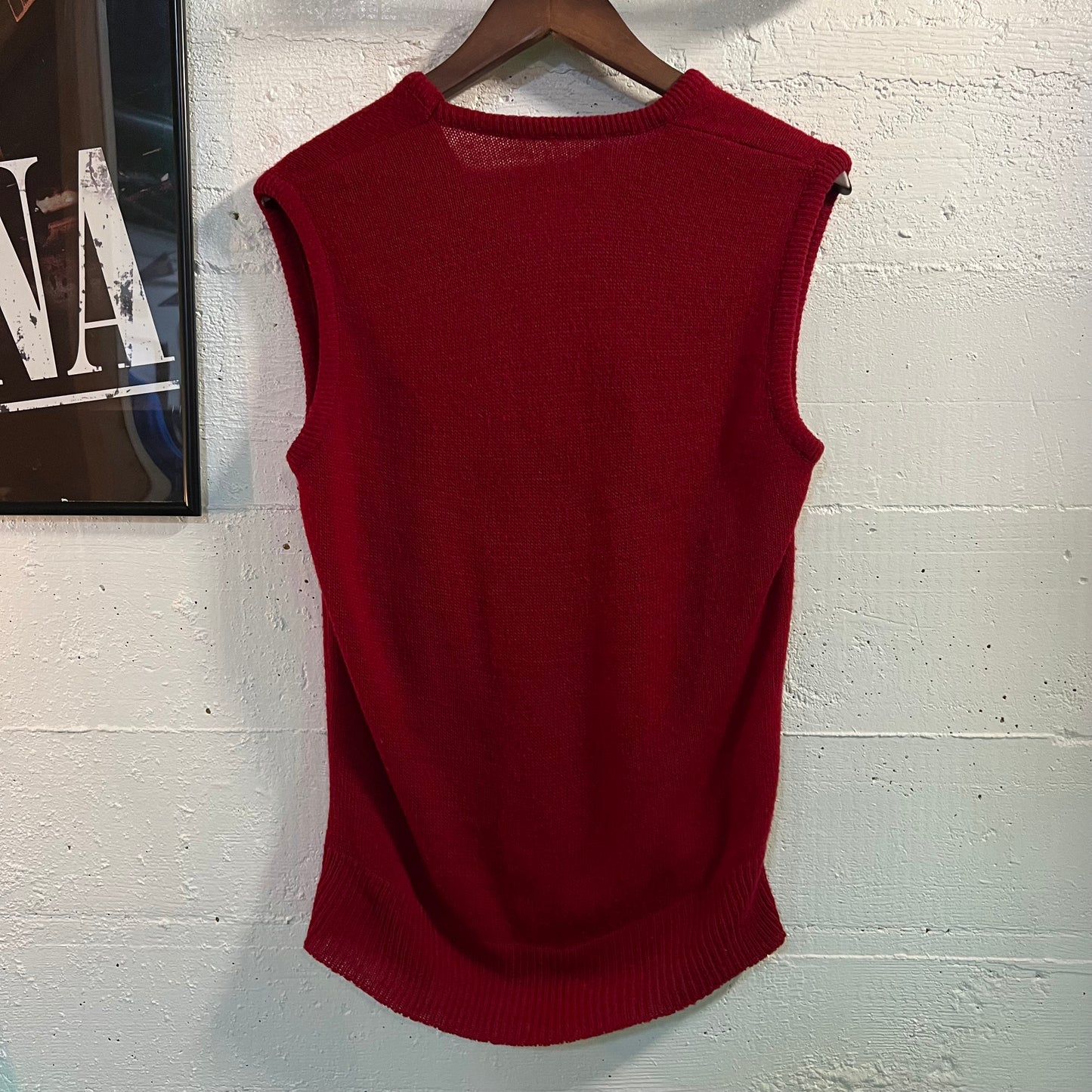 True Vintage 100% Acrylic Knitted Sweater Vest - Size Medium - Made In USA/Union Made - Red