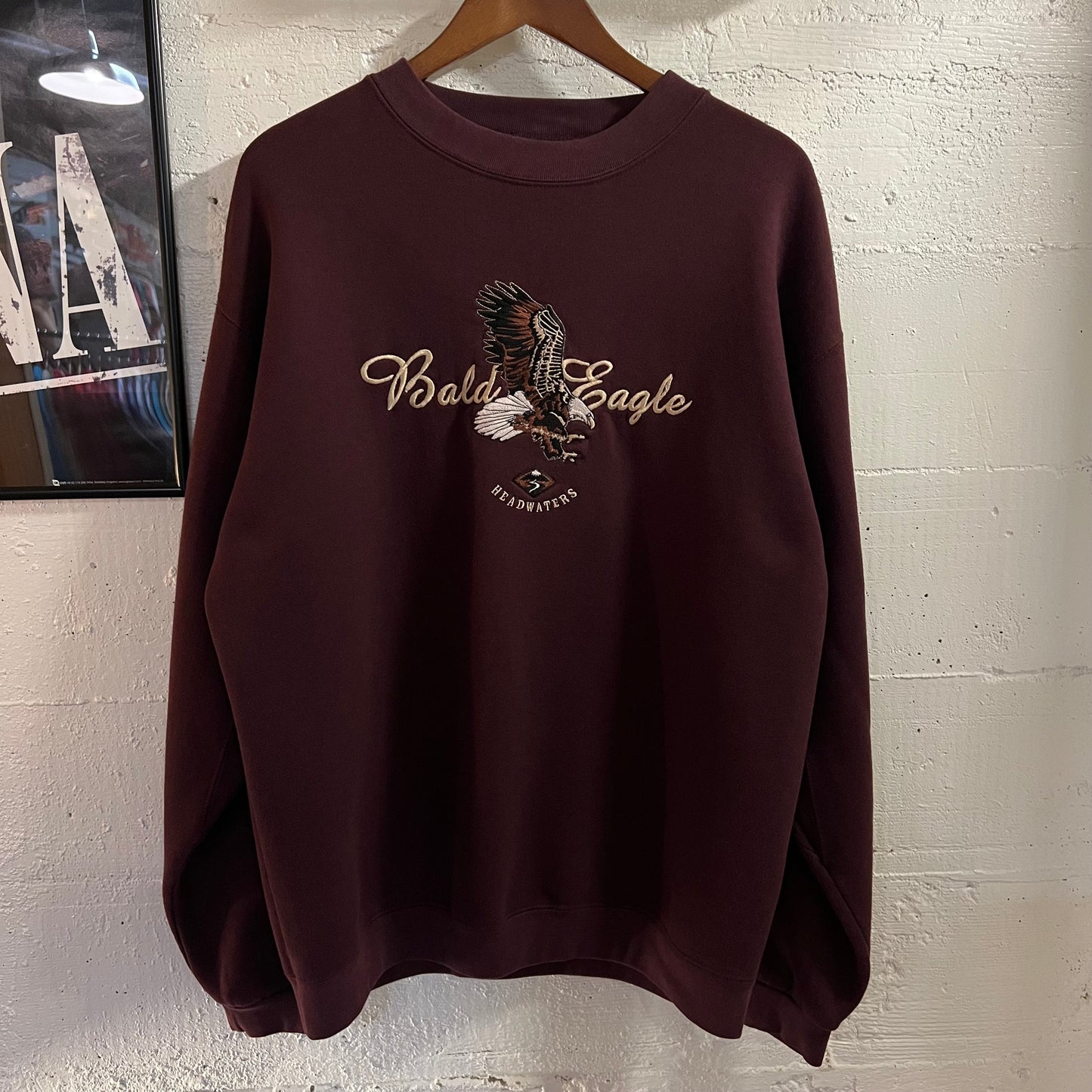 Vintage Embroidered Bald Eagle Headwaters Heavyweight Crewneck Sweatshirt - Size XL - Burgundy/Tan