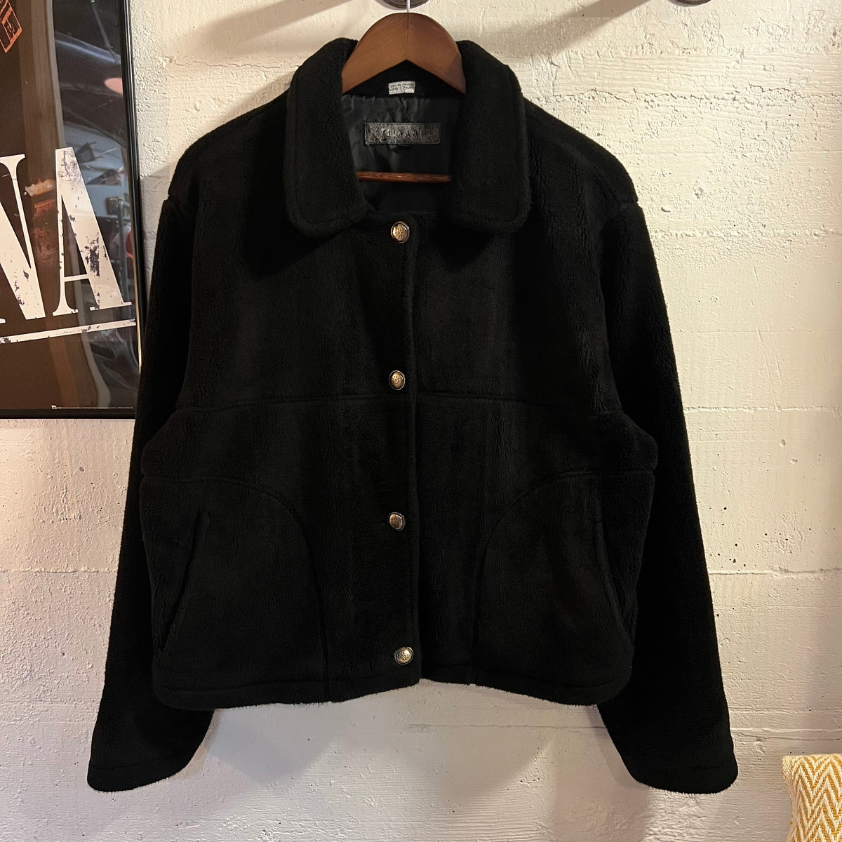 Vintage 90’s Tsunami ‘Snowflake’ Cropped Fleece Button Up Jacket - Size Large - Made In Canada - Black/Blue/Grey/White