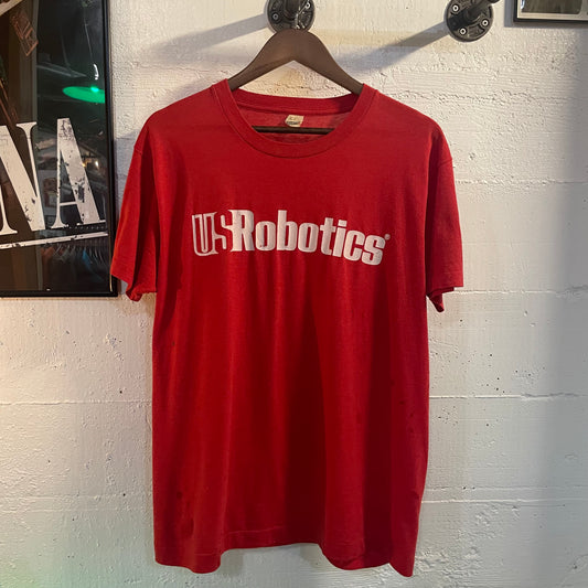 Vintage 1980’s Distressed US Robotics Screen Stars Single Stitch T-Shirt - Size XL - Made In USA - Red/White