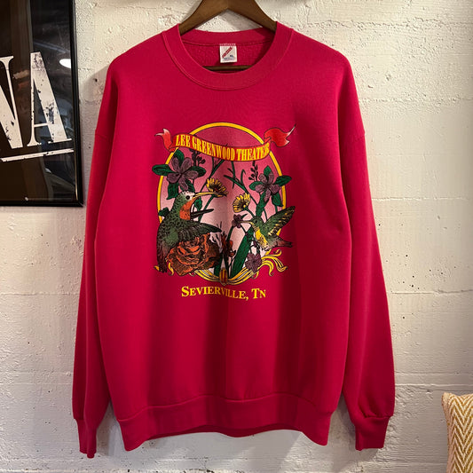 Vintage 90’s Lee Greenwood Theater Sevierville, TN ‘Hummingbird’ Crewneck Sweatshirt - Size XL - Made In USA - Pink/Multi