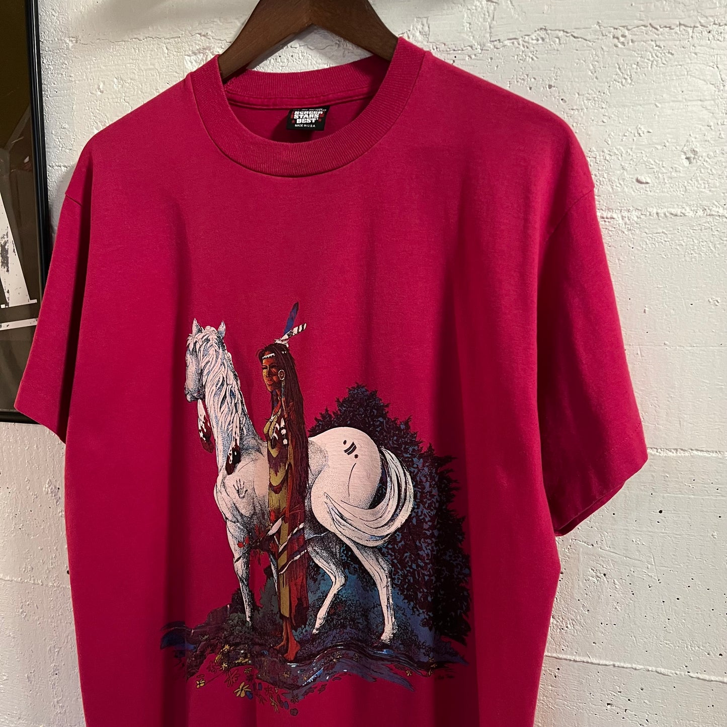 Vintage 80’s/90’s Native Art Graphic Single Stitch T-Shirt - Size XL - Made In USA - Pink/Multi