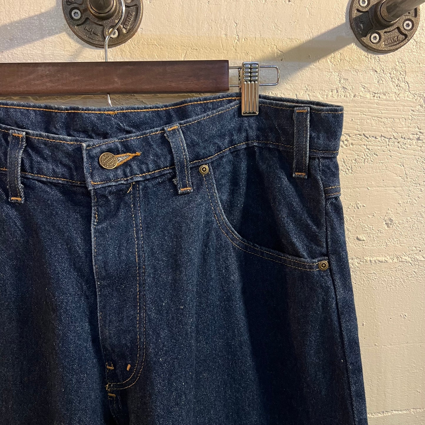 Vintage 90's Prison Blues Raw Denim Relaxed Fit Jean - Size 38" x 29" - Made In USA - Dark Raw Indigo