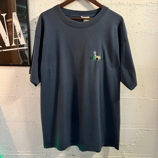 Vintage Embroidered Howling Wolf T-Shirt - Size Large - Navy Blue