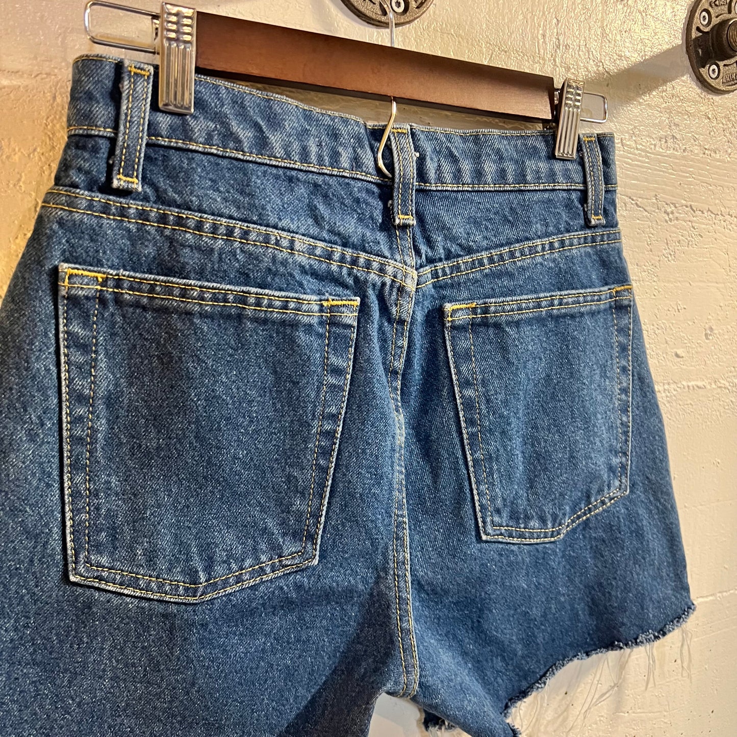American Apparel High Waisted Denim Cutoff Shorts - Size 27 - Medium Dark Wash