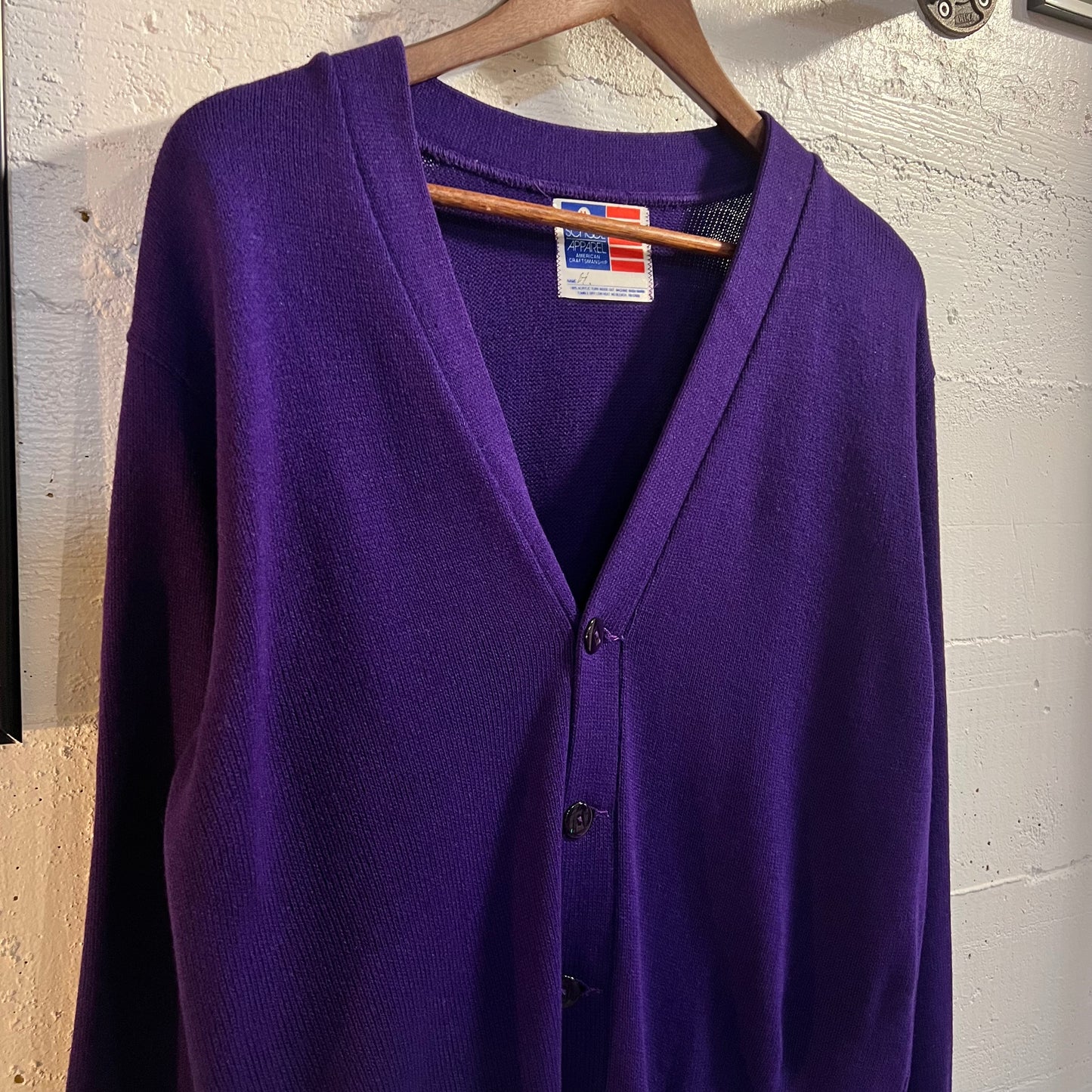 Vintage 90's Letterman Cardigan Sweater - Size Medium - Made In USA - Purple