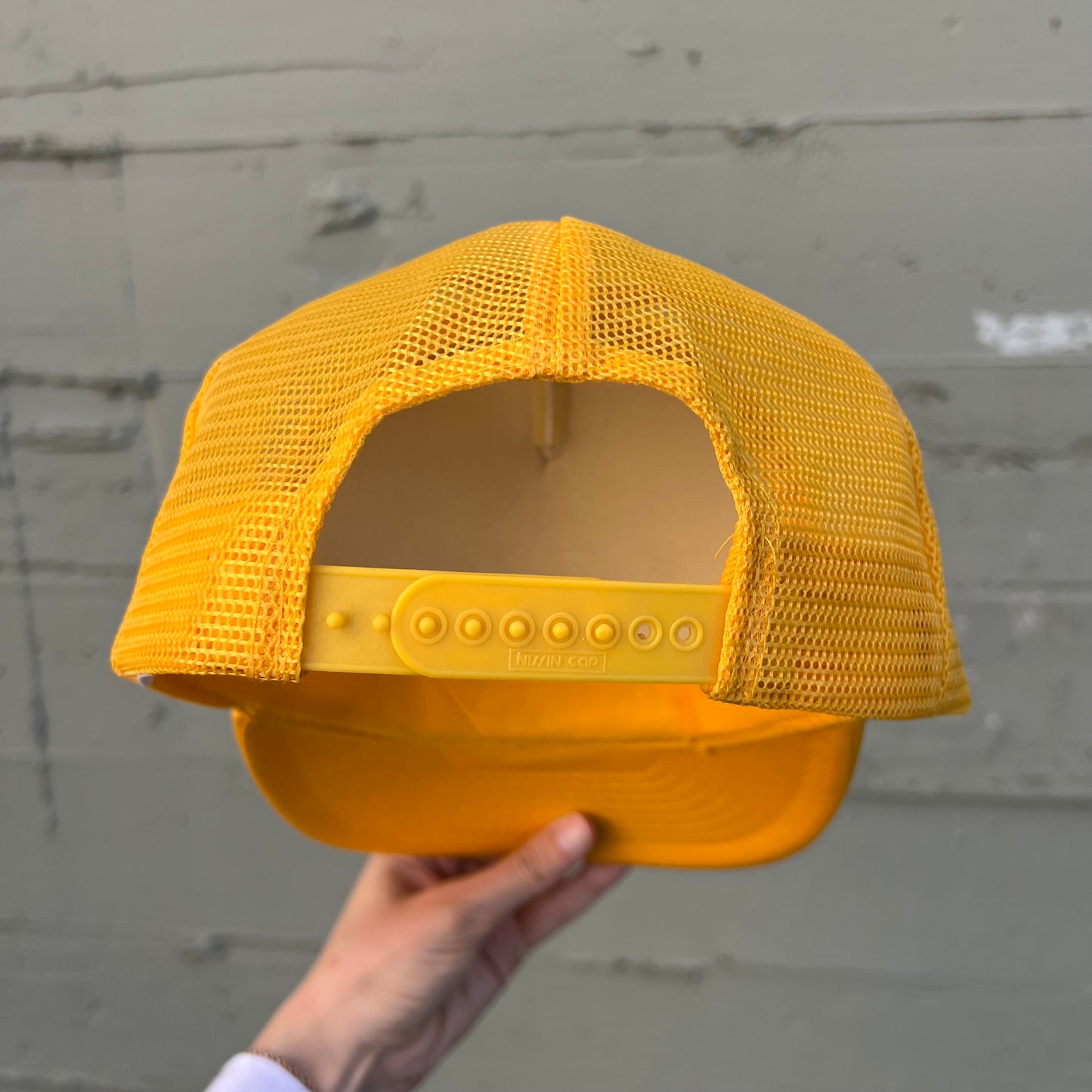 Vintage 1980's Laughlin Nevada Two Tone Mesh Back Trucker Hat - O/S - Yellow/White