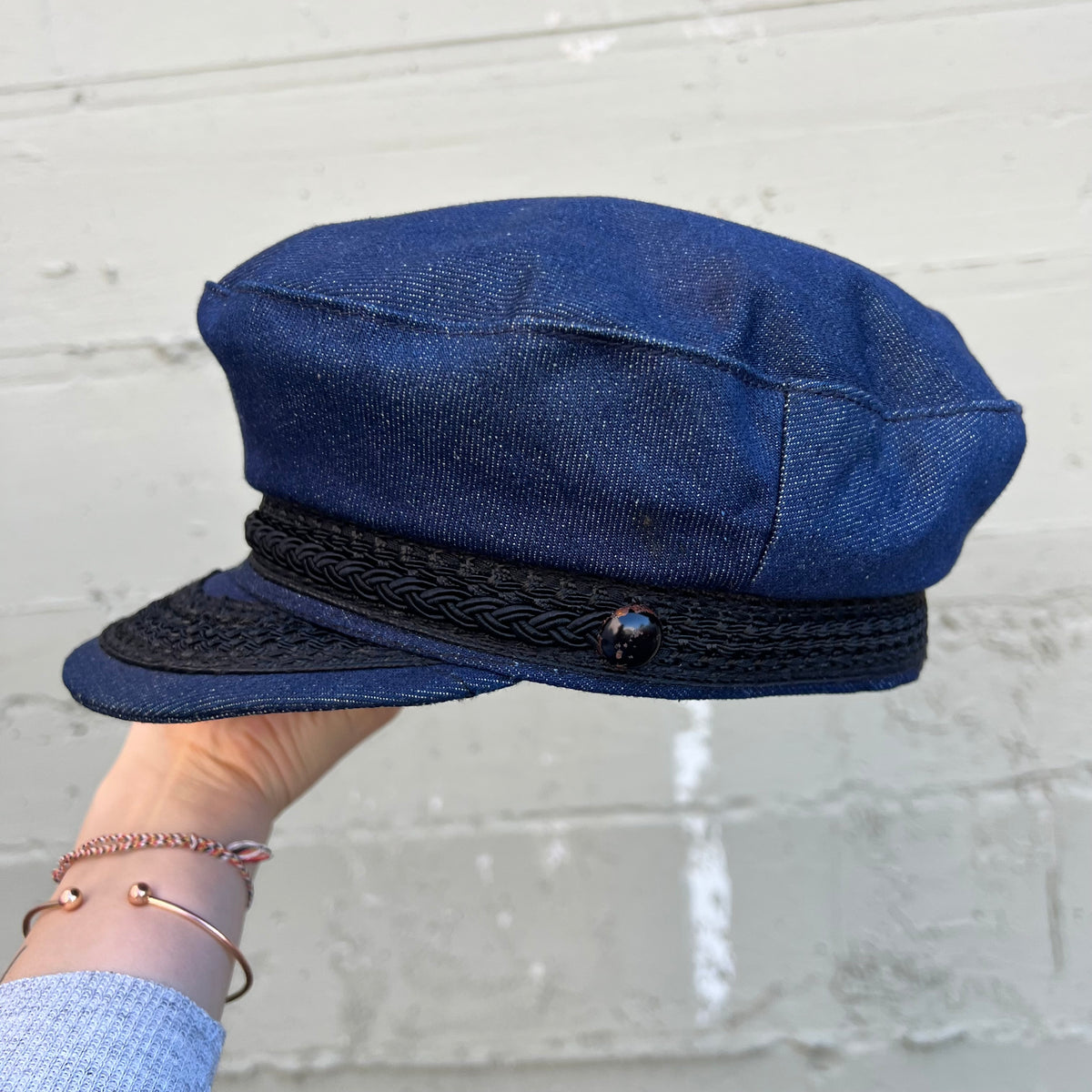 True Vintage 1960's Denim Greek Fisherman Cap - Medium - Union Made In USA - Dark Indigo