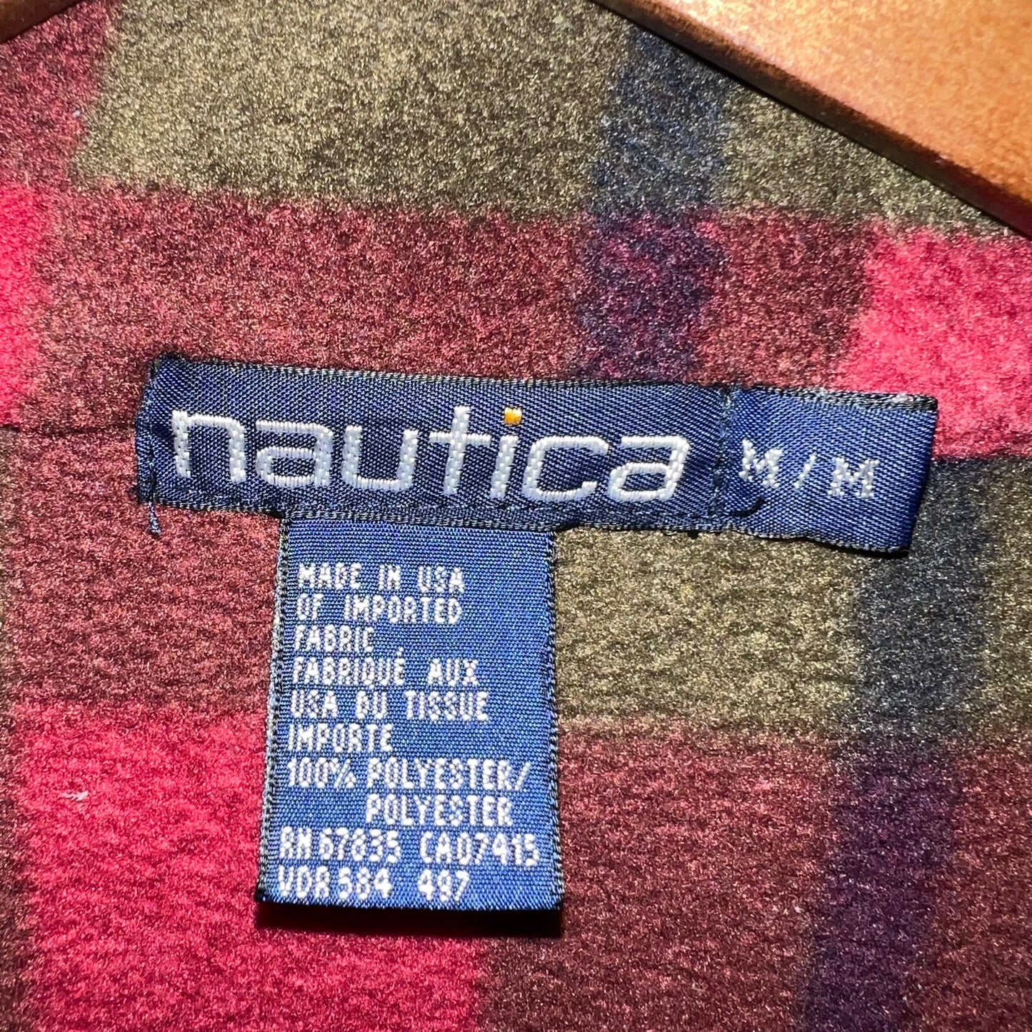 Vintage 90’s Nautica Quarter Zip Plaid Pullover Fleece Jacket - Size Medium - Made In USA - Red/Navy/Olive Green/White