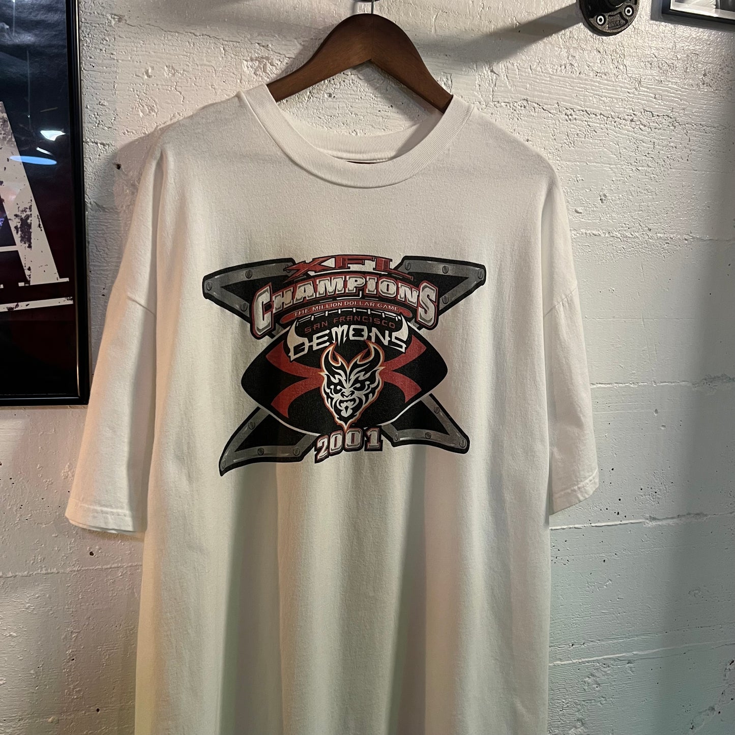 Vintage 2001 Champion San Francisco Demons XFL T-Shirt - Size 2XL - White/Black/Red/Other