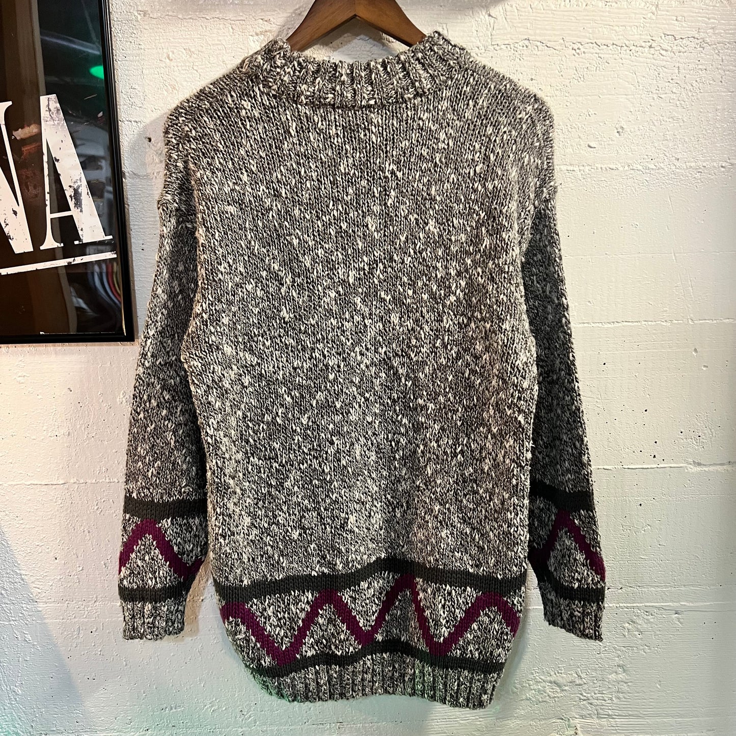 Vintage 1980's Southwestern Intarsia Pattern Knit Crewneck Sweater - Size Medium - Salt & Pepper/Multi