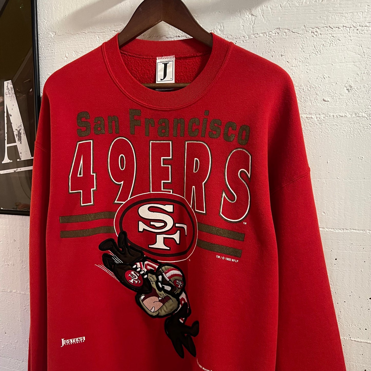 Vintage 1992 Embroidered San Francisco 49ers Taz Looney Tunes Crewneck Sweatshirt - Size XL - Made In USA - Red/Multi