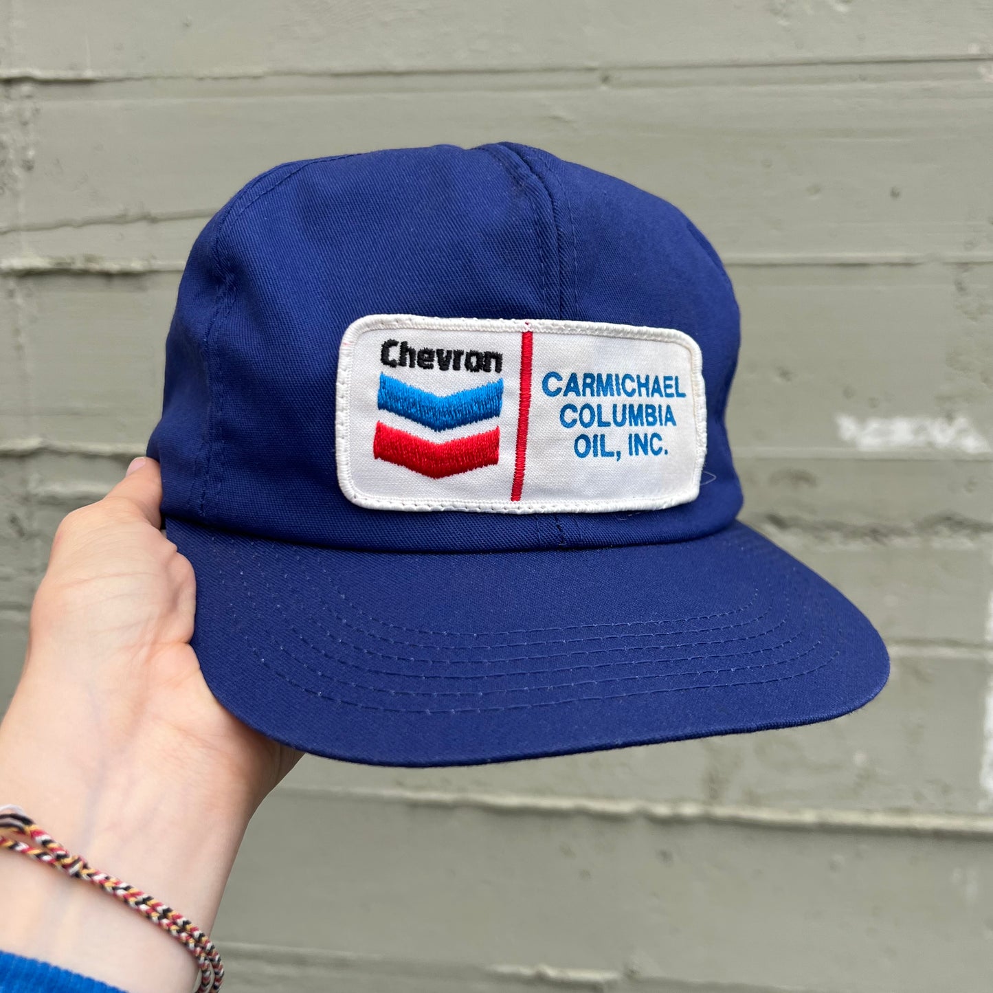 Vintage 80's/90's K-Brand/K-Products Chevron Carmichael Columbia Oil Inc. Snapback Hat - O/S - Made In USA - Blue