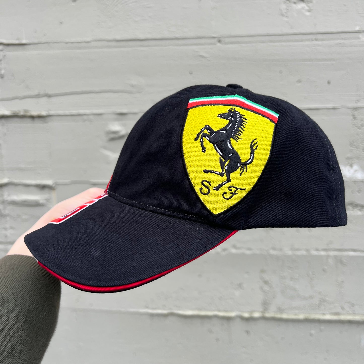 Vintage 2000's Embroidered Scuderia Ferrari Velcro Strap Back Baseball Hat - One Size Fits All - Black/Red/White/Yellow/Green