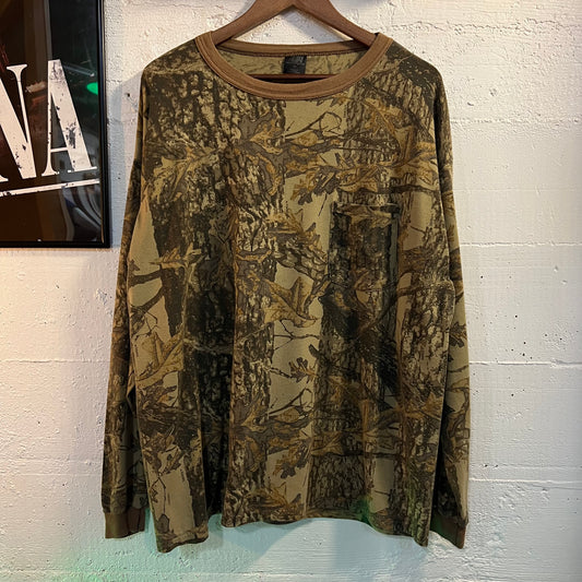 True Vintage Sniper Tree Camo Single Stitch Long Sleeve T-Shirt - Size XXL - Made In USA - Earthtoned