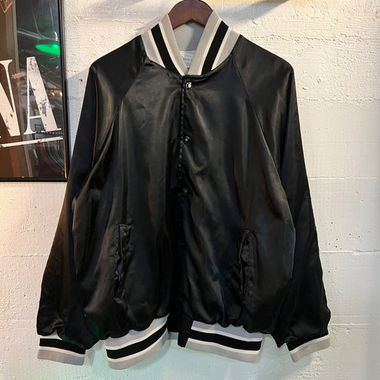 Vintage Win Wear Nylon Bomber Varsity Jacket - Size XL - Made In USA - Black/Gray/White