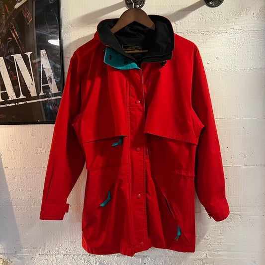 Vintage 90's Eddie Bauer Gore-Tex Waterproof Hooded Rain Coat - Size Small - Red