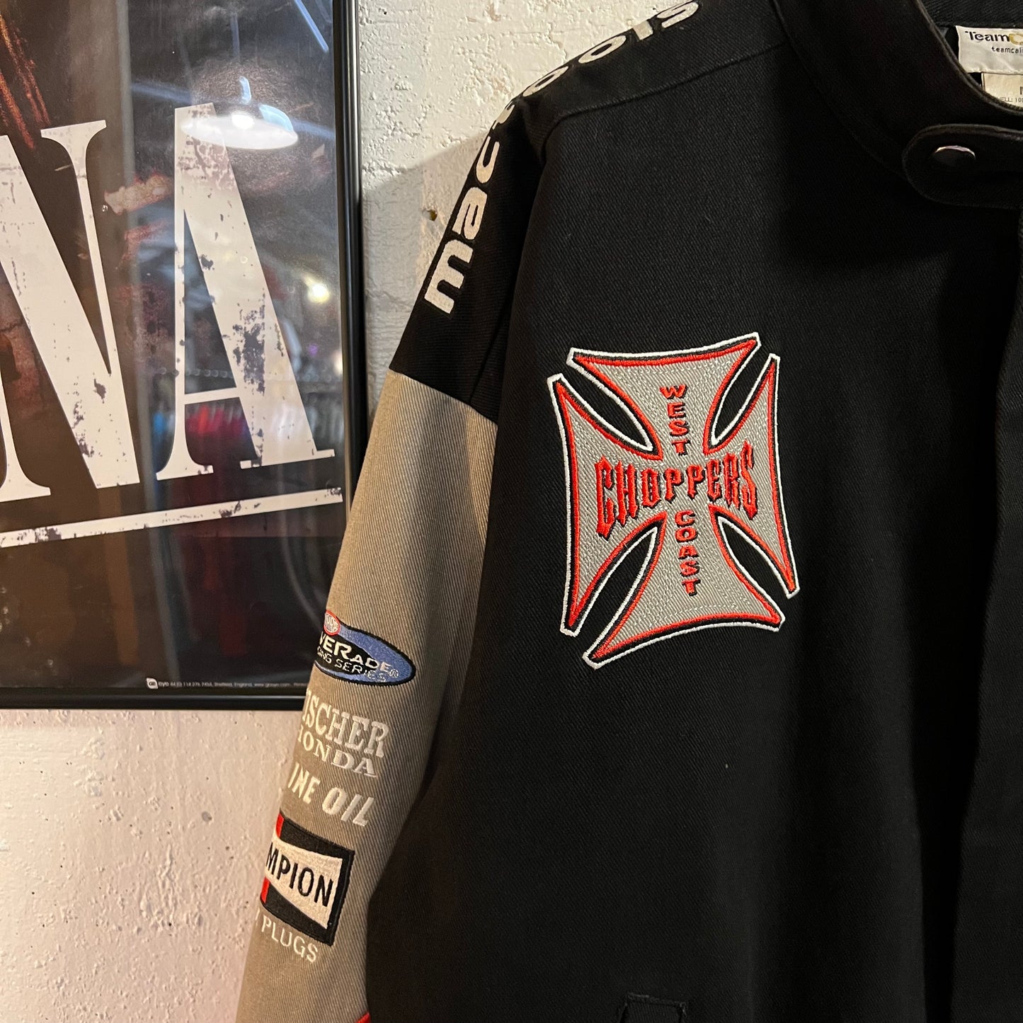 Vintage West Coast Choppers Mac Tools Embroidered Spider Web Racing Jacket - Size Medium - Black/Red/Gray