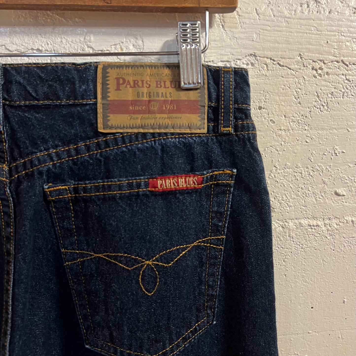 Vintage 90's Paris Blues Dark Blue Indigo Flared Denim  Applique Jeans -Size 7 (28") - Made In USA