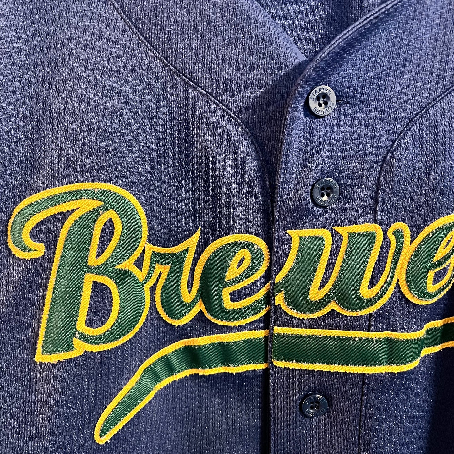 Vintage 90's Milwaukee Brewers Starter Stitched Baseball Jersey - Size XL - Navy/Green/Yellow