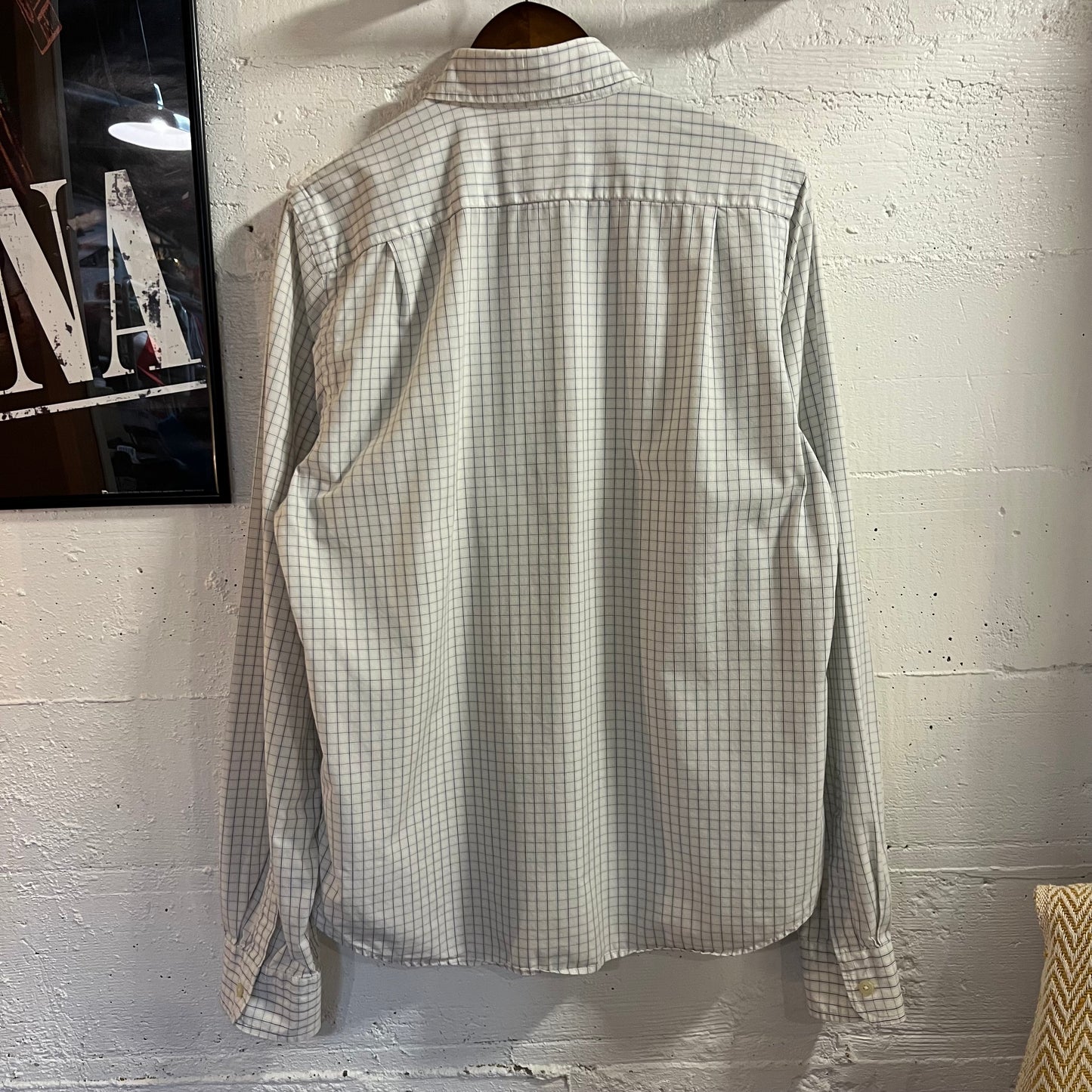 Vintage 2000’s Abercrombie & Fitch Windowpane Plaid Muscle Button Down Long Sleeve Shirt - Size Large - White/Blue