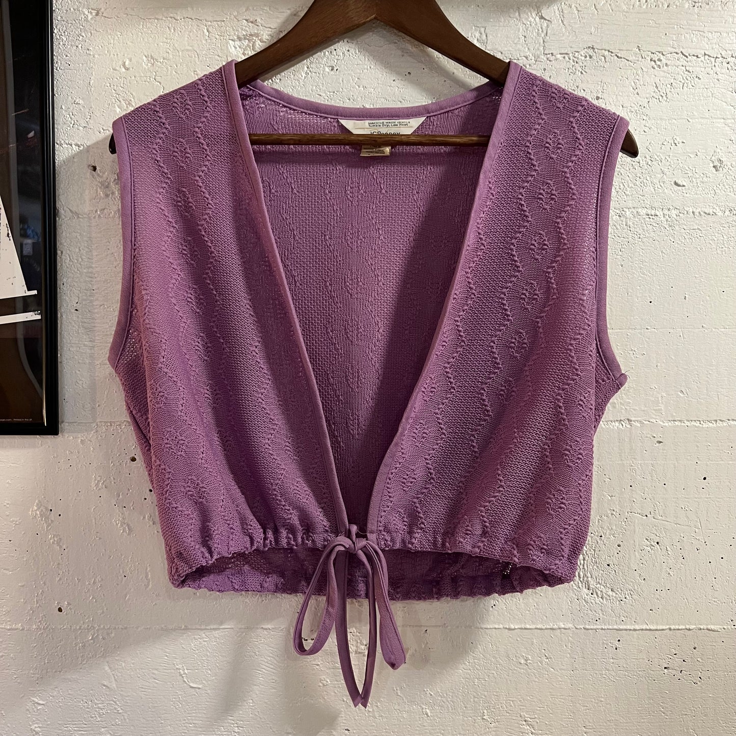 Vintage 1970’s JCPenney Knitted Sweater Cardigan Vest - Size L/XL (14) - Made In USA - Lavender Purple