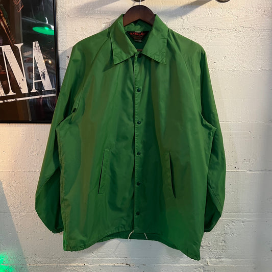Vintage 80’s Pla-Jac Dunbrooke Kenmore Pre-Mix Button Snap Windbreaker Jacket - Size Large - Made In USA - Green/White