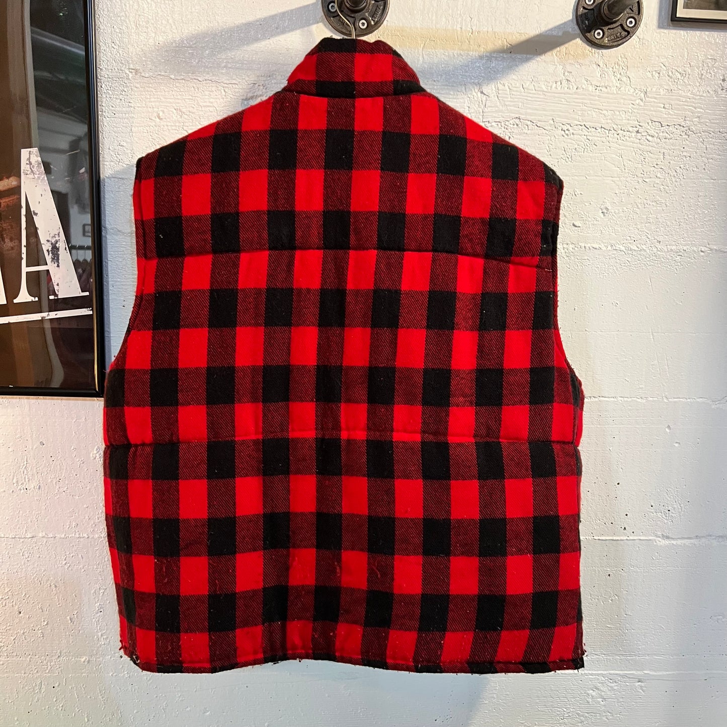 Vintage Rugged Wear Reversible Flannel Lined Down Puffer Vest - Size XL - Tan/Red/Black