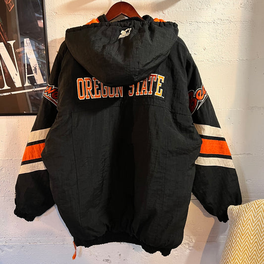 Vintage 90's Starter Oregon State University 'Beavers' Stadium Parka Jacket - Size Large - Black/Orange/White