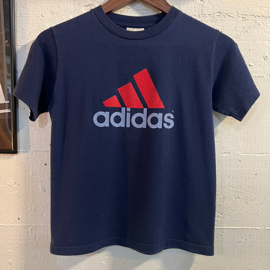 Vintage 90's Adidas Three Stripes Graphic Baby Tee - Size Small - Made In USA -Navy/Red