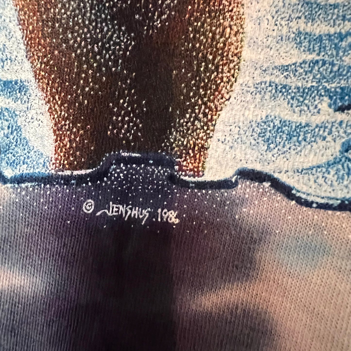 Vintage 1986 Jenshus Tie Dye Cosmic Zipper Single Stitch T-Shirt - Size Large - Made In USA - Blue/Light-Blue